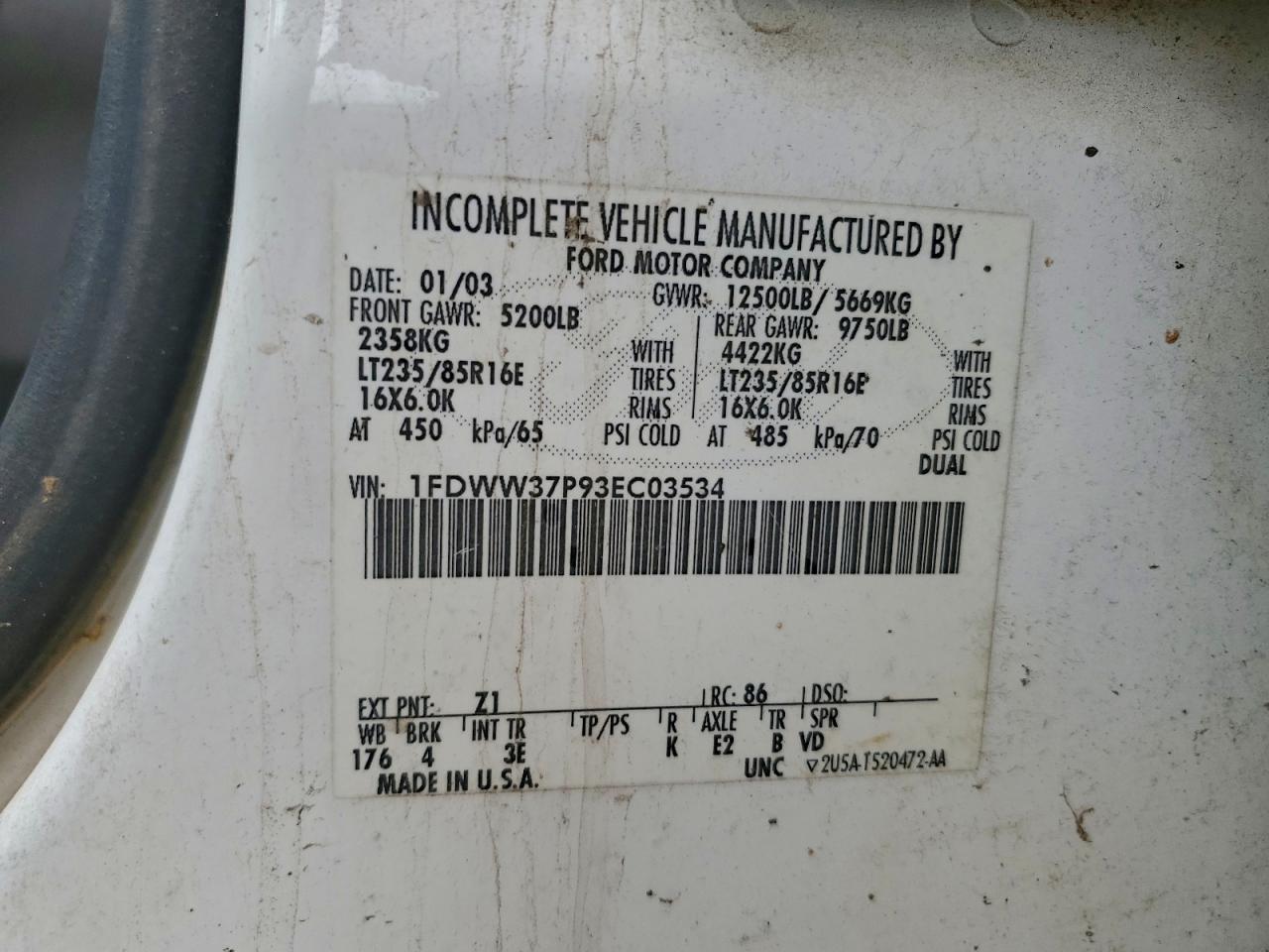2003 FORD F350 SUPER DUTY TRUCK CAB AND CHASSIS photo 12