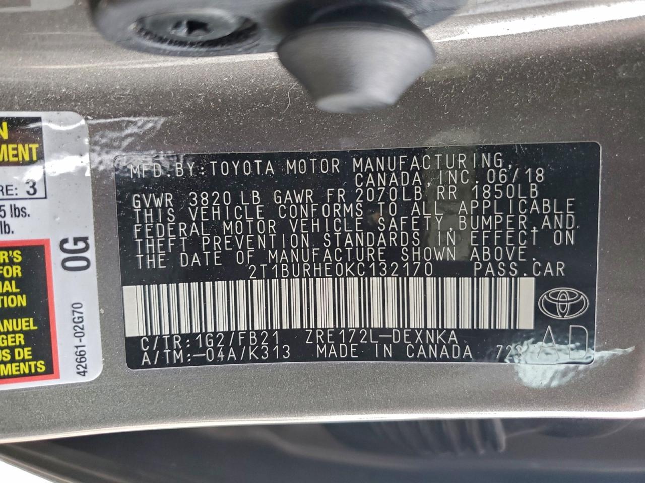 2019 TOYOTA COROLLA L photo 13