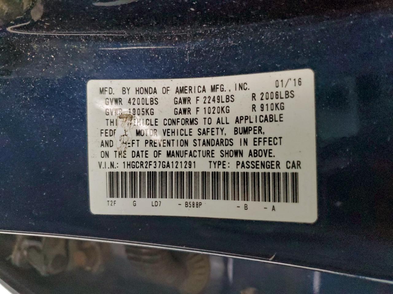 2016 HONDA ACCORD LX photo 12