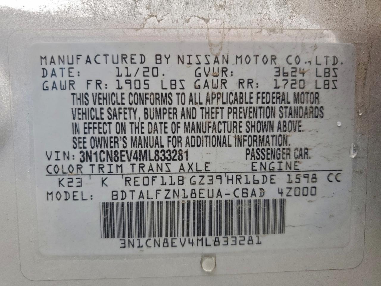 2021 NISSAN VERSA SV photo 12