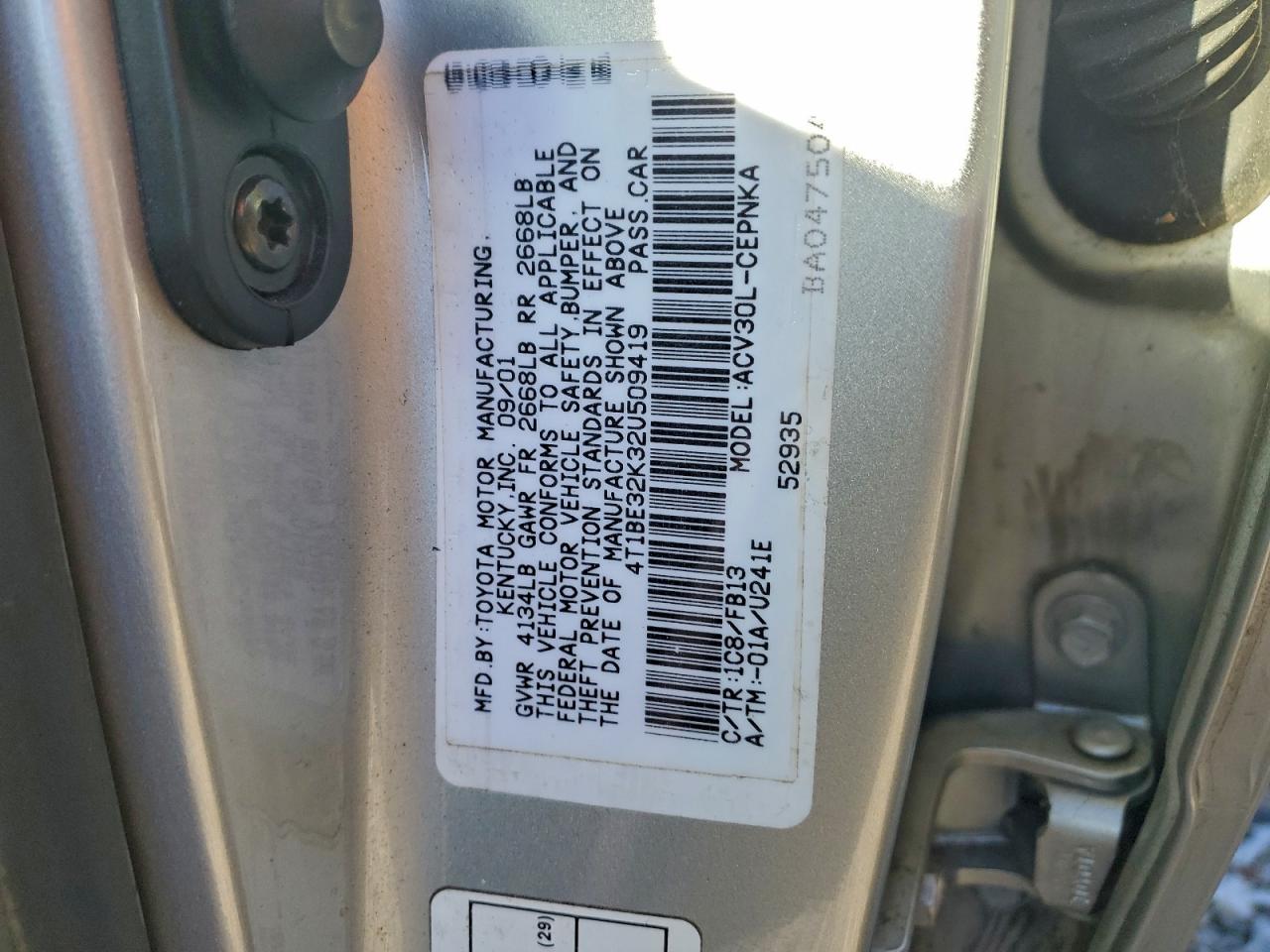 2002 TOYOTA CAMRY LE photo 12
