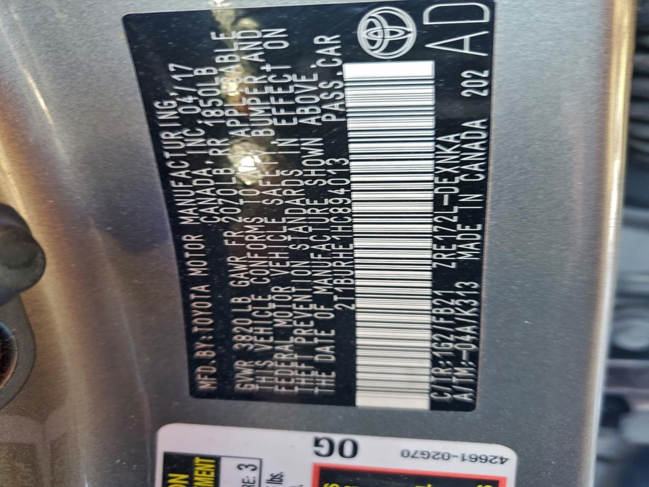 2017 TOYOTA COROLLA L photo 12