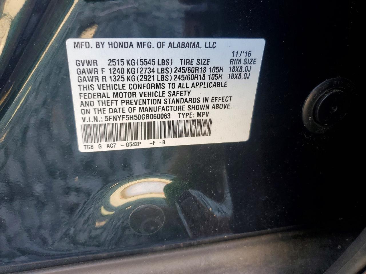 2016 HONDA PILOT EXL photo 25