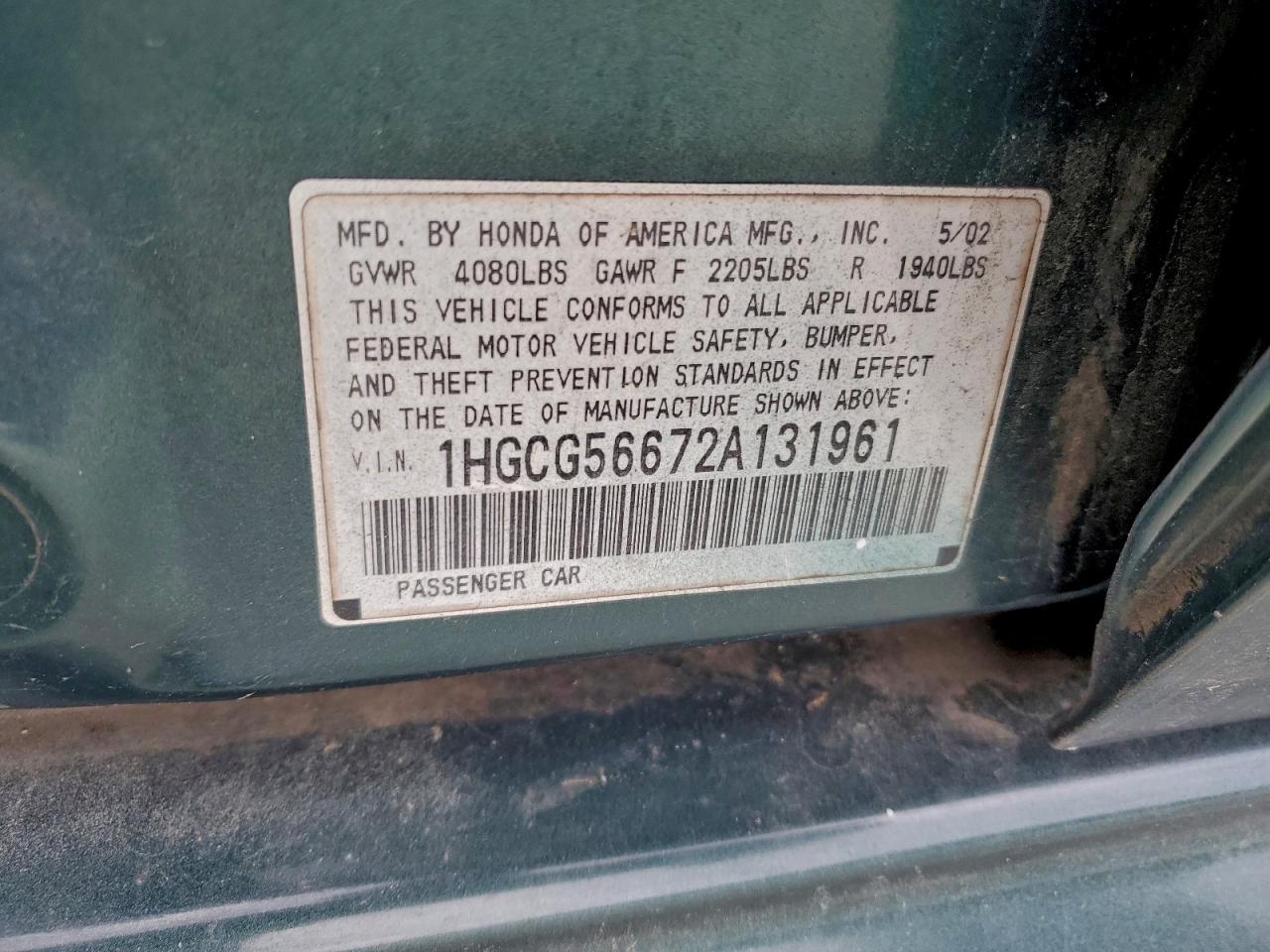 2002 HONDA ACCORD EX photo 12