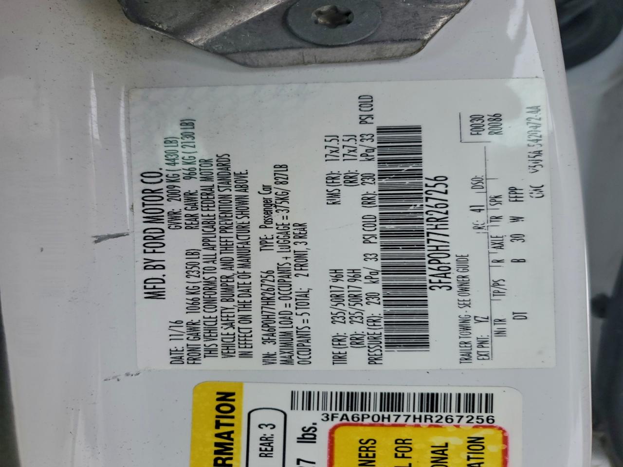2017 FORD FUSION SE photo 13