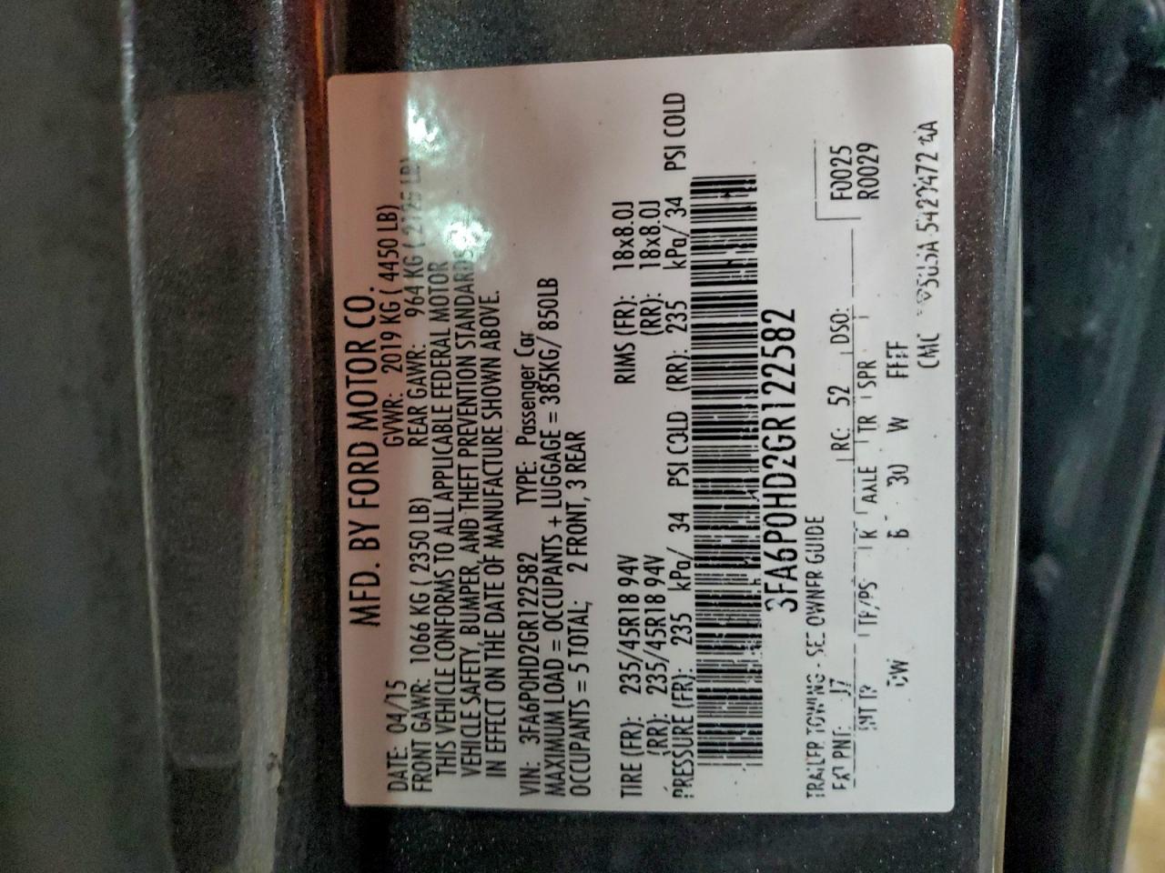 2016 FORD FUSION SE photo 12