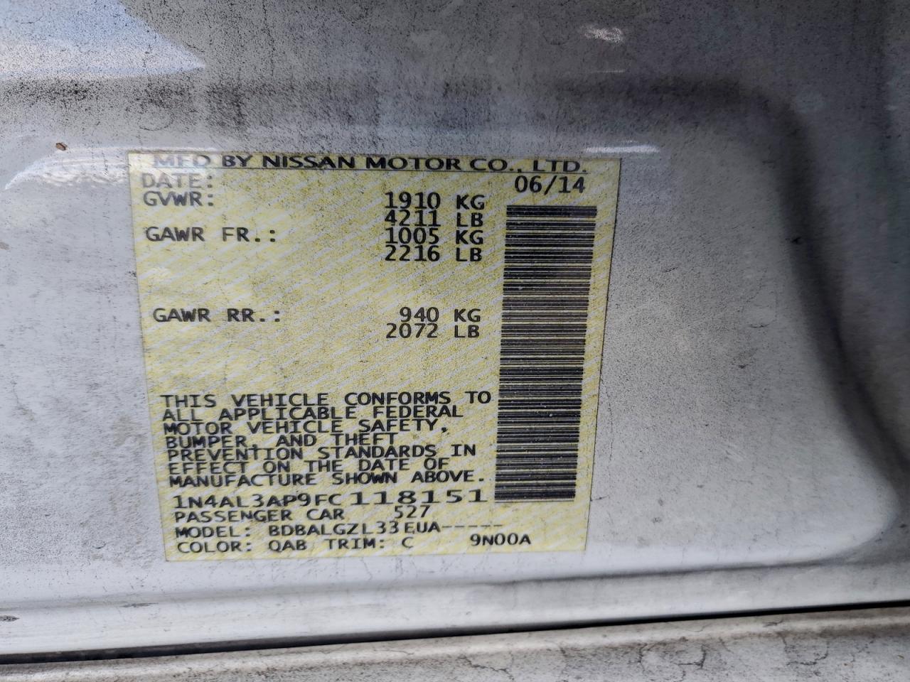 2015 NISSAN ALTIMA 2.5 photo 13