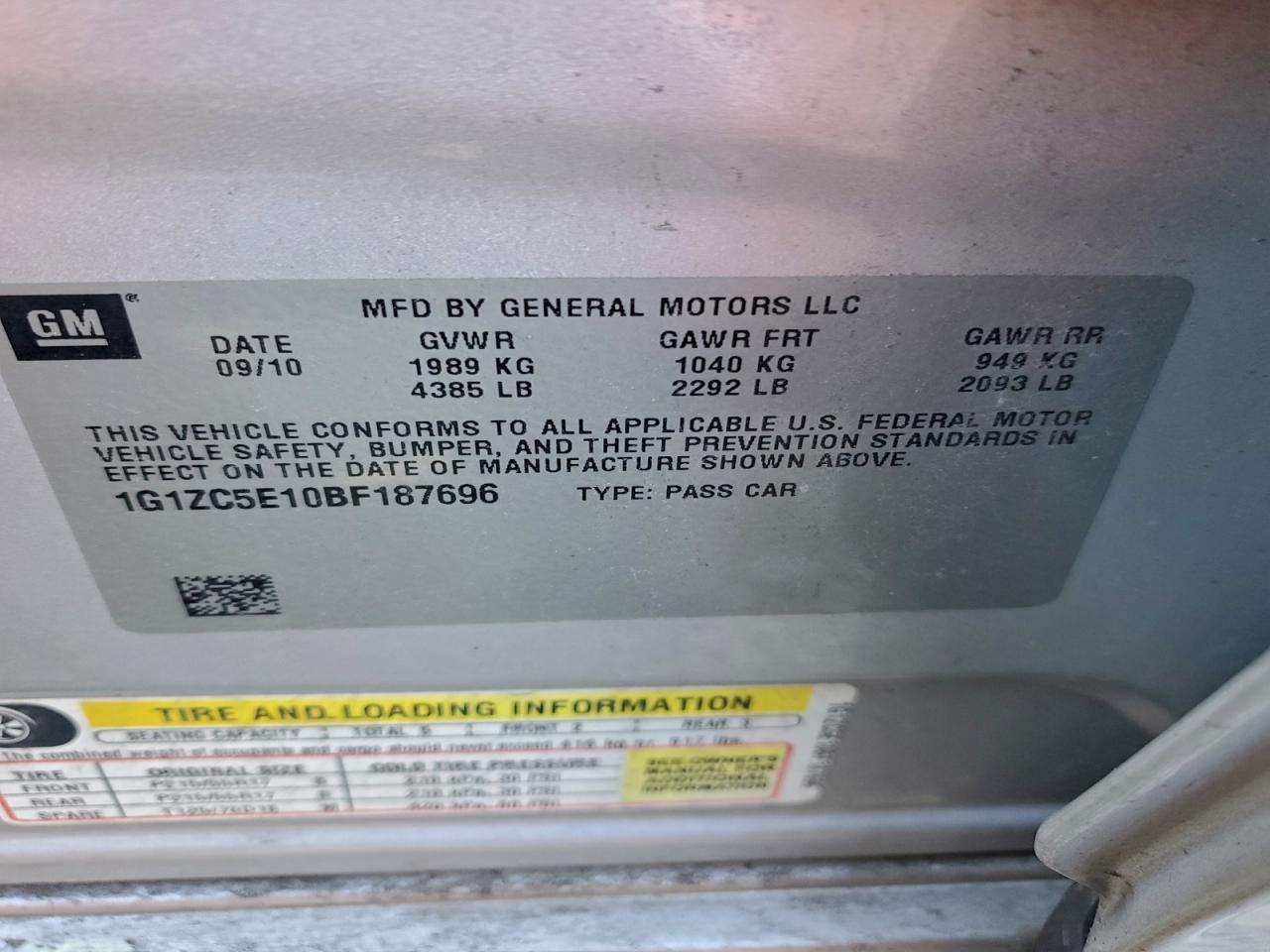 2011 CHEVROLET MALIBU 1LT photo 12