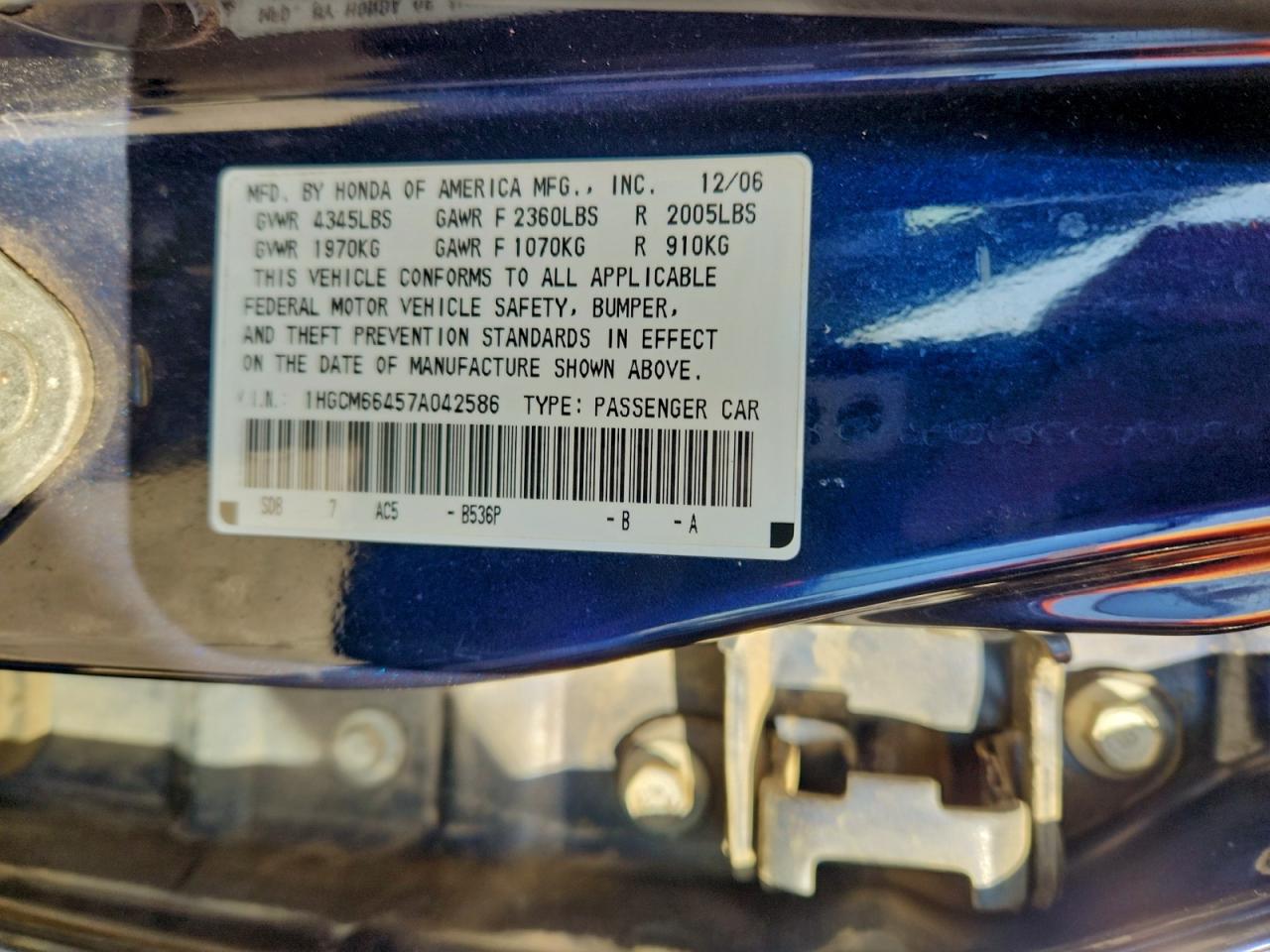 2007 HONDA ACCORD SE photo 12