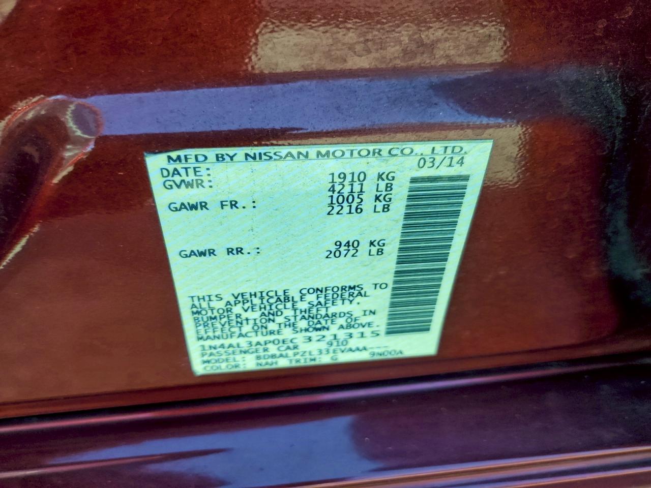 2014 NISSAN ALTIMA 2.5 photo 12