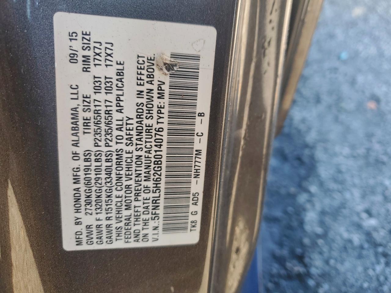 2016 HONDA ODYSSEY EXL photo 14