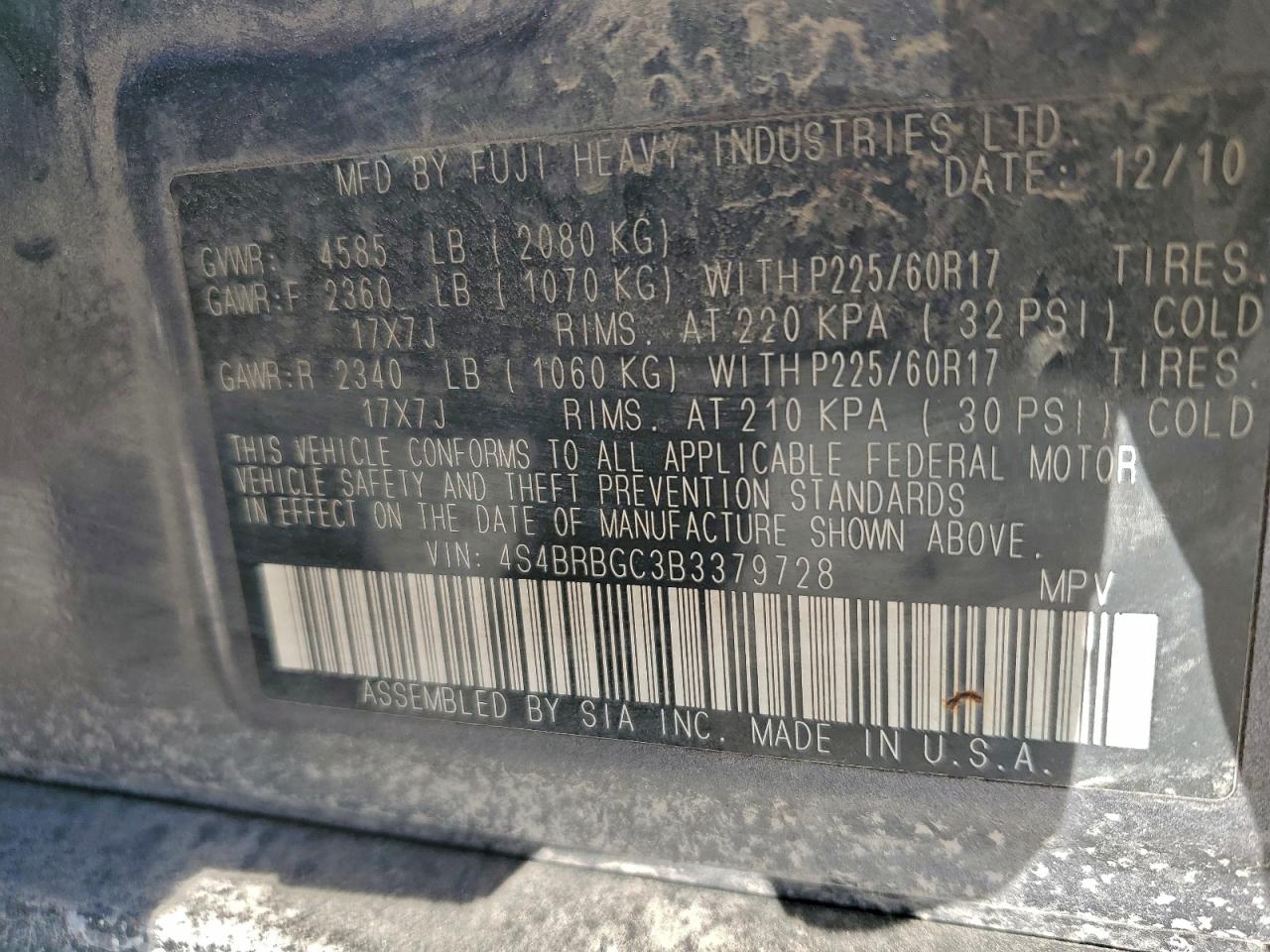 2011 SUBARU OUTBACK 2.5I PREMIUM photo 13