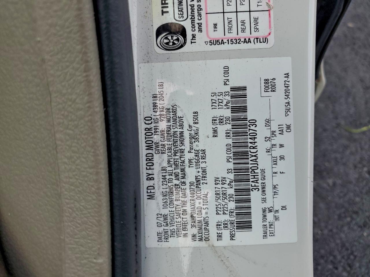 2012 FORD FUSION SEL photo 12