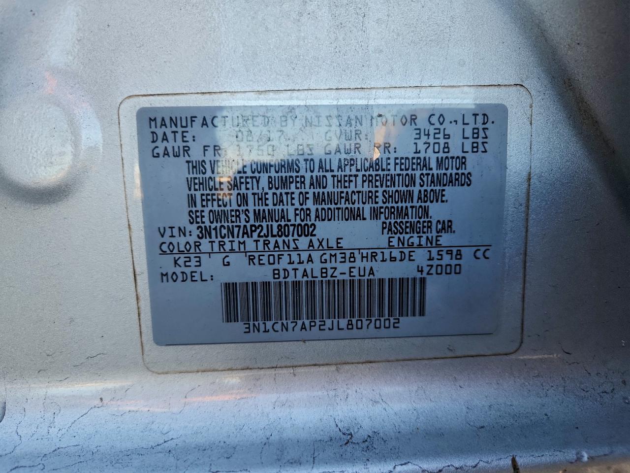 2018 NISSAN VERSA S photo 12