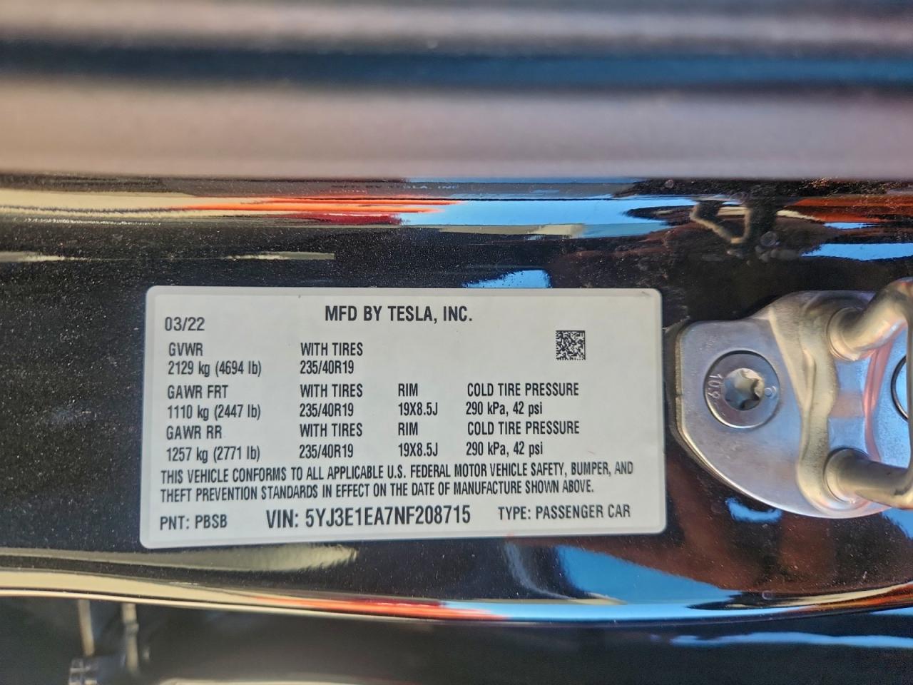 2022 TESLA MODEL 3 photo 13