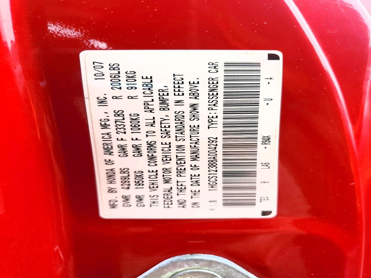 2008 HONDA ACCORD LX-S photo 12