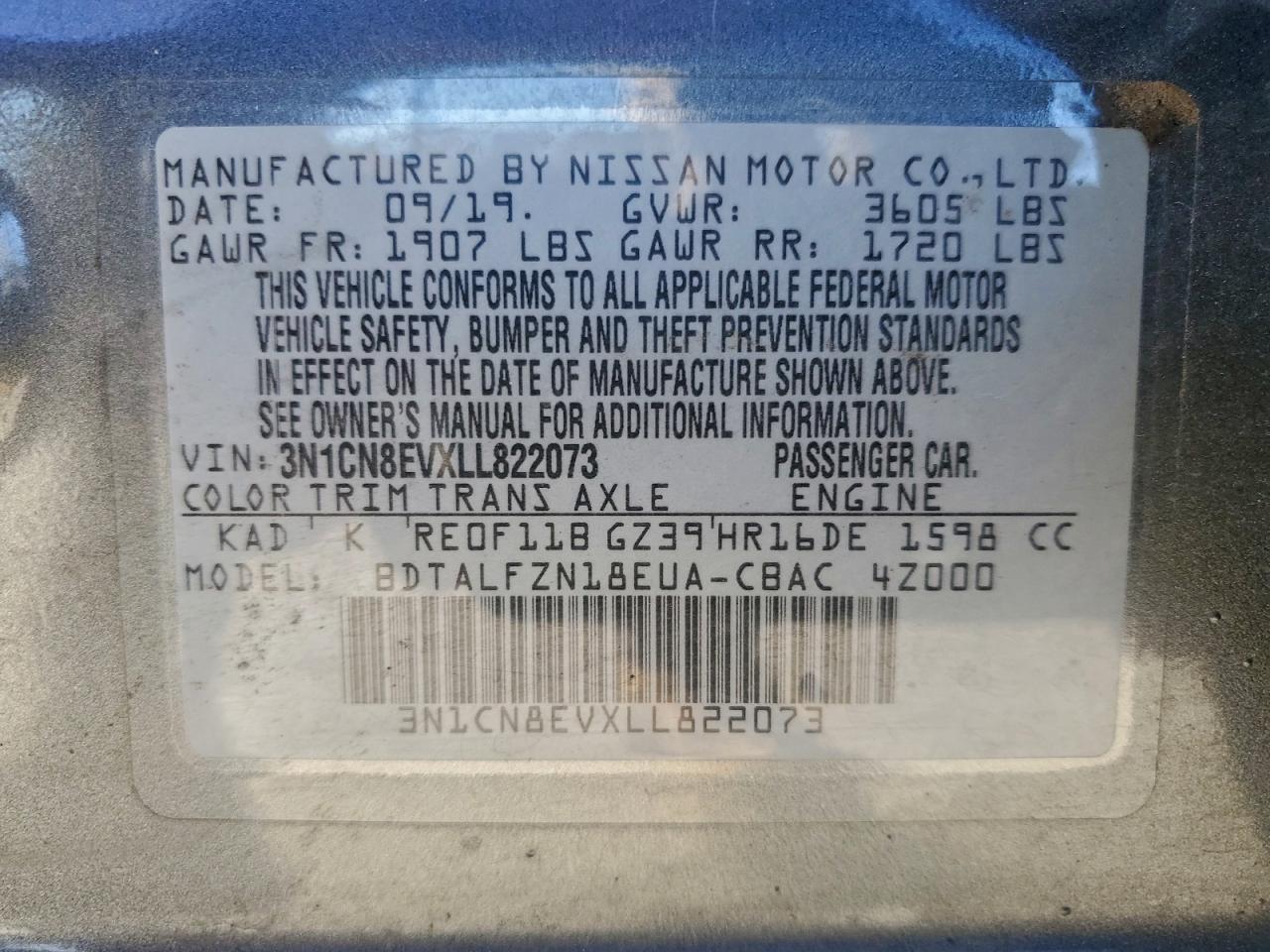 2020 NISSAN VERSA SV photo 12