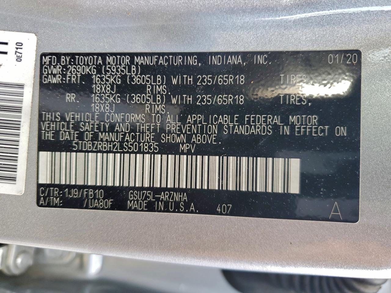 2020 TOYOTA HIGHLANDER L photo 13