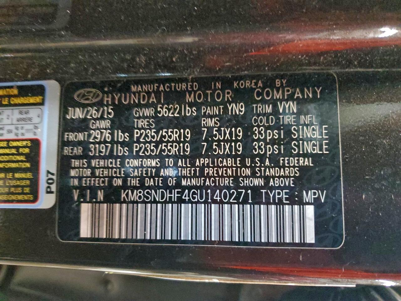 2016 HYUNDAI SANTA FE SE photo 13