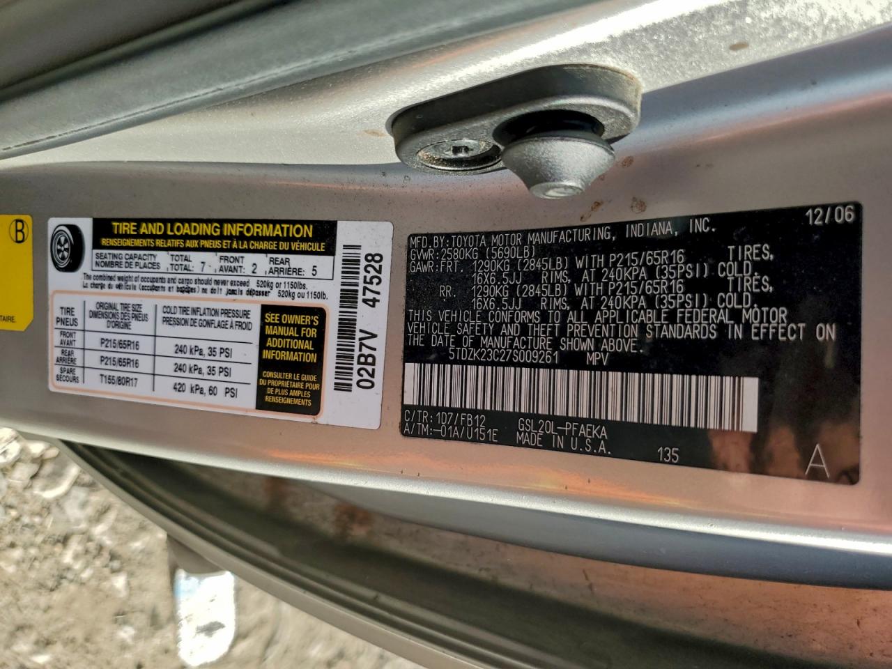 2007 TOYOTA SIENNA photo 12