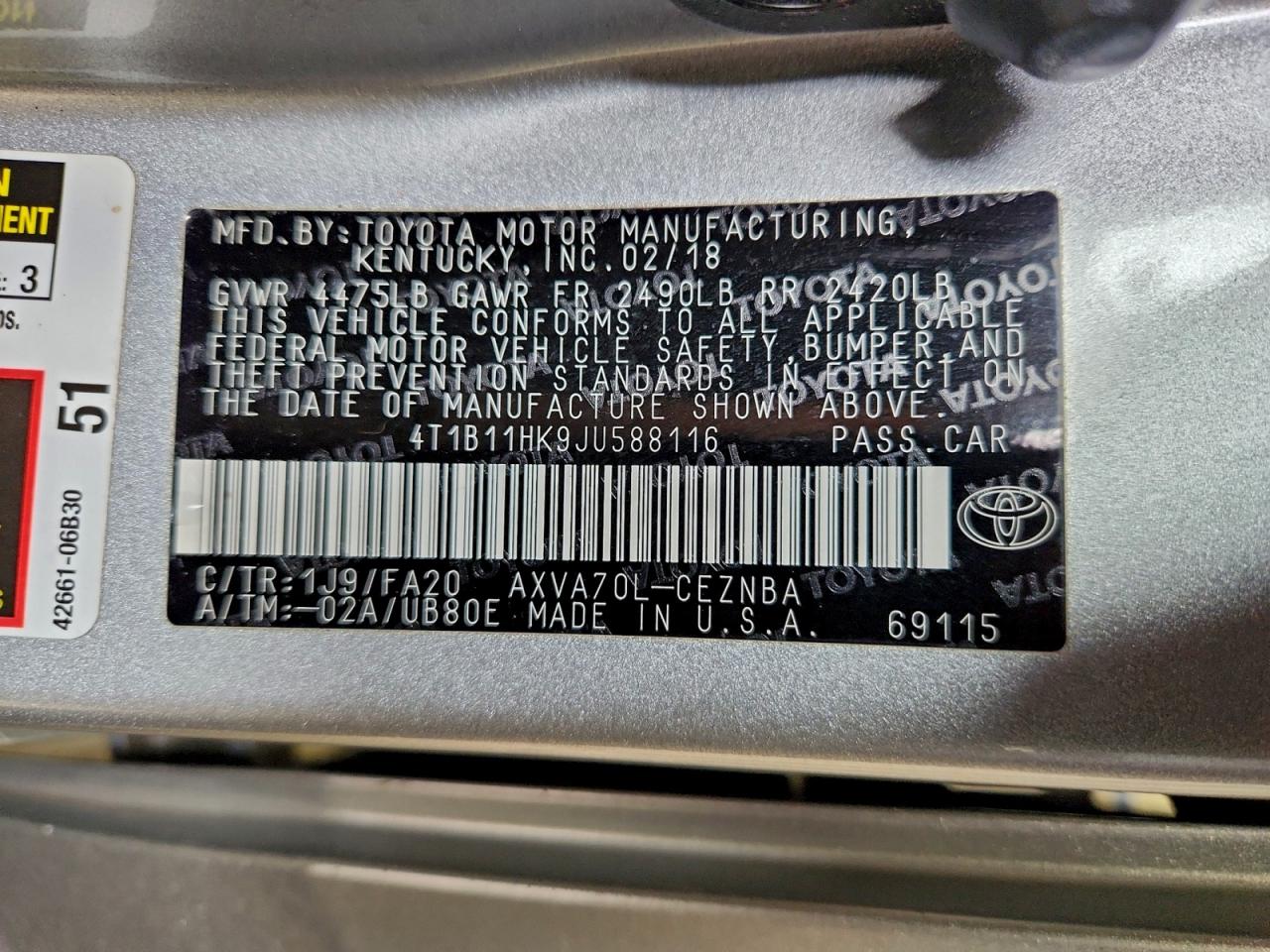 2018 TOYOTA CAMRY L photo 23