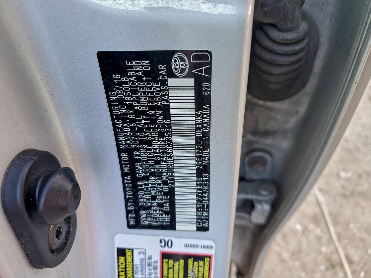 2016 TOYOTA COROLLA L photo 12