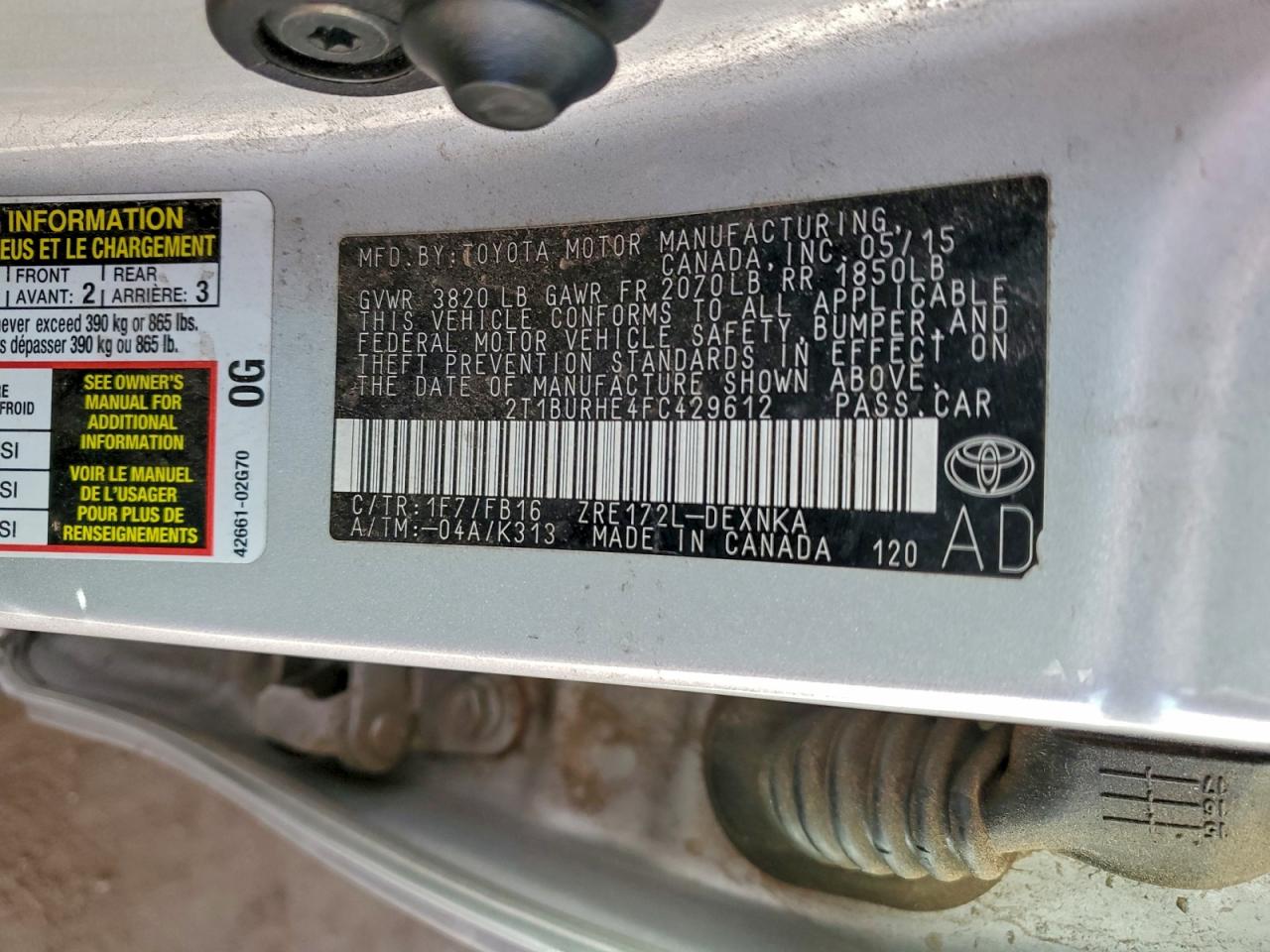 2015 TOYOTA COROLLA L photo 12