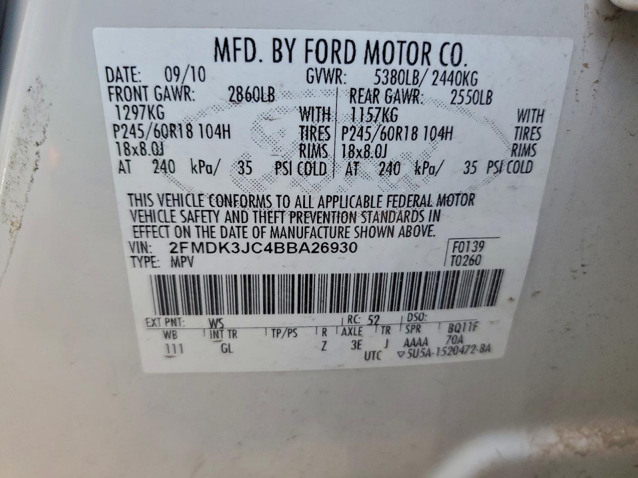 2011 FORD EDGE SEL photo 13