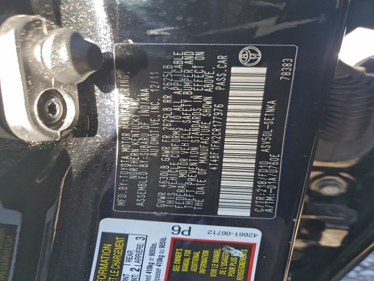 2012 TOYOTA CAMRY BASE photo 12