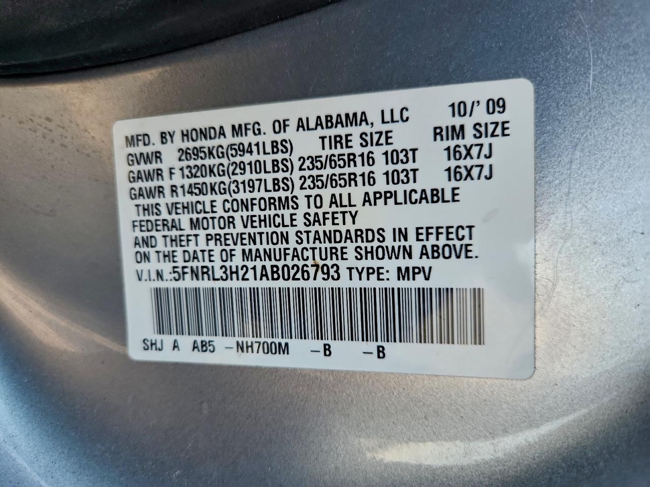 2010 HONDA ODYSSEY LX photo 14