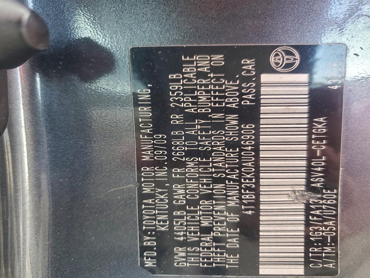2010 TOYOTA CAMRY BASE photo 12