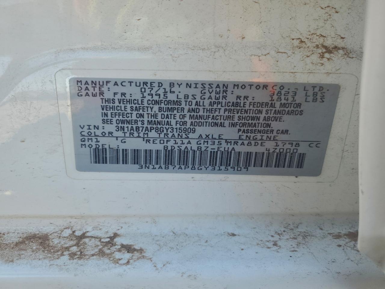 2016 NISSAN SENTRA S photo 12