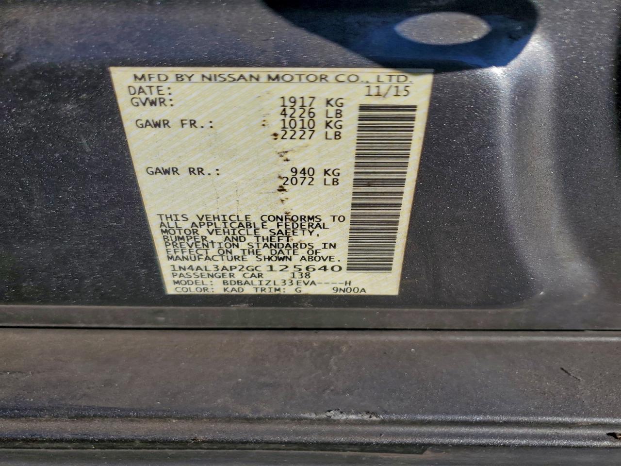 2016 NISSAN ALTIMA 2.5 photo 12