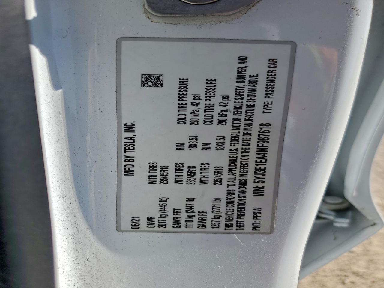 2021 TESLA MODEL 3 photo 12