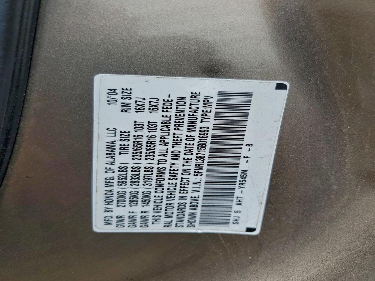 2005 HONDA ODYSSEY EXL photo 13