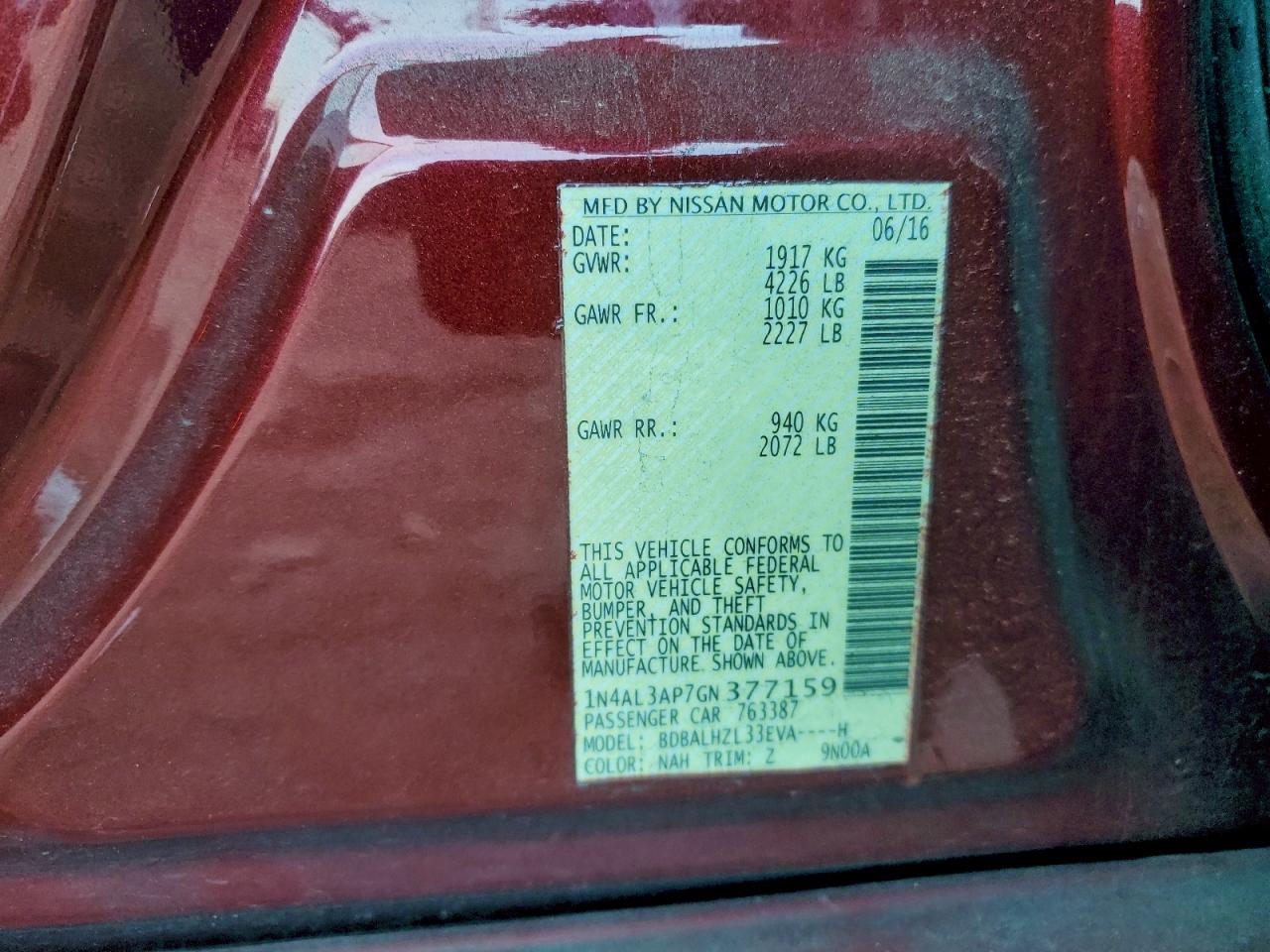 2016 NISSAN ALTIMA 2.5 photo 12
