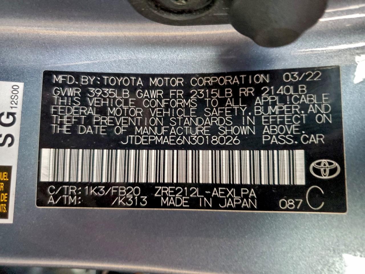 2022 TOYOTA COROLLA LE photo 12