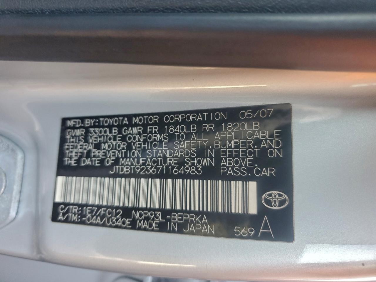 2007 TOYOTA YARIS photo 12