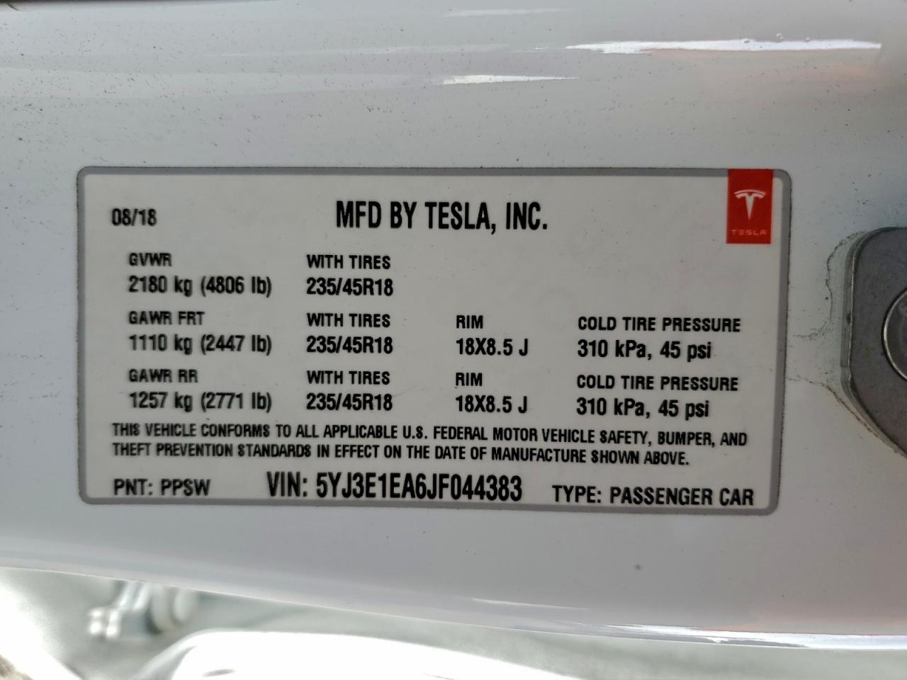 2018 TESLA MODEL 3 photo 12