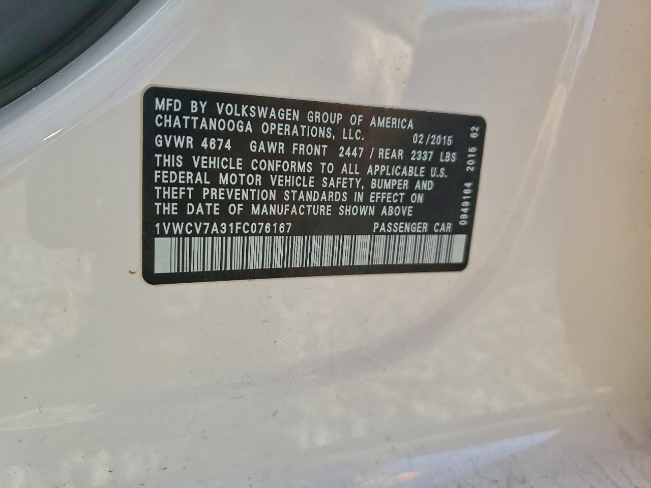 2015 VOLKSWAGEN PASSAT SEL photo 12