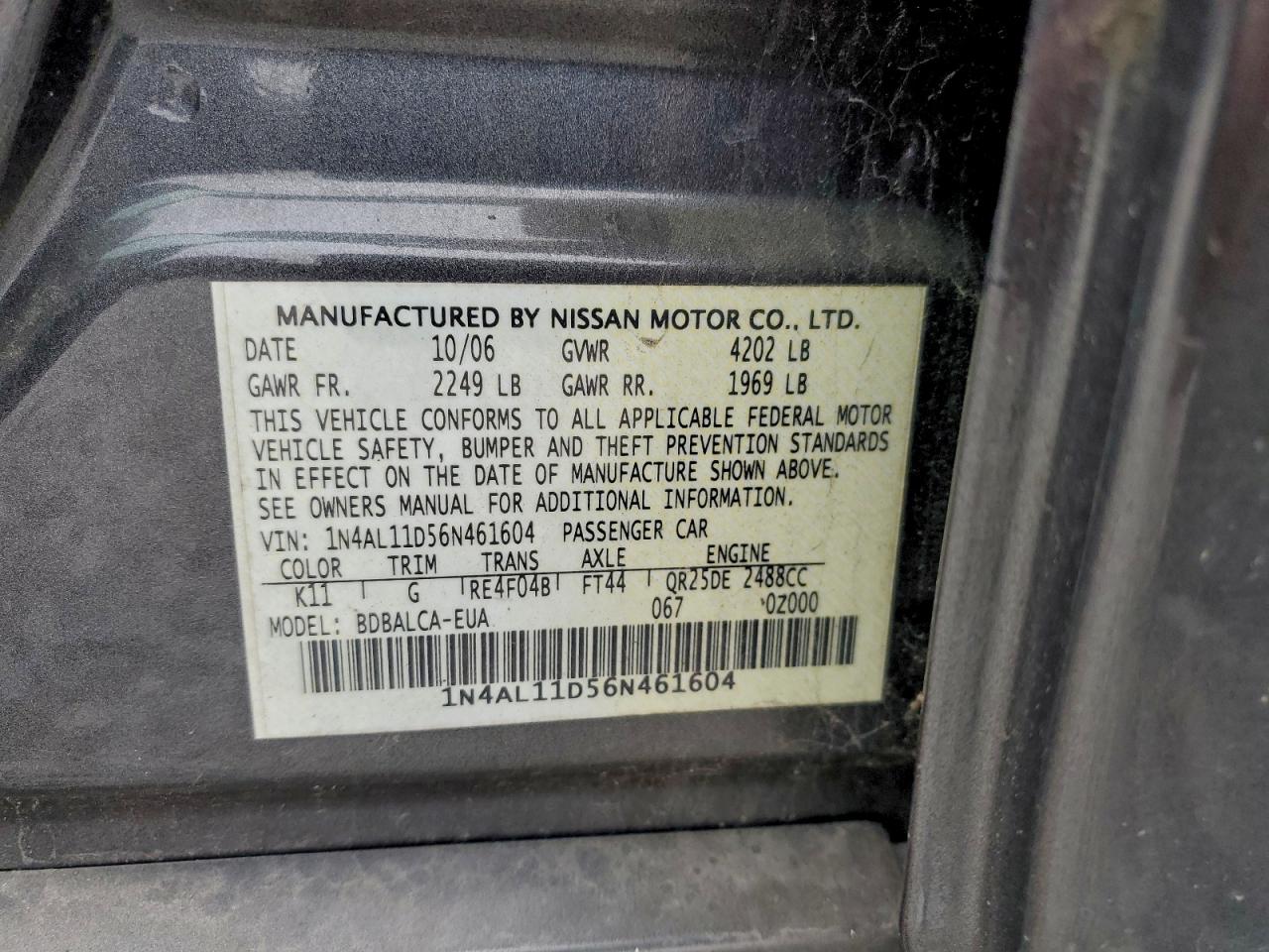 2006 NISSAN ALTIMA S photo 12