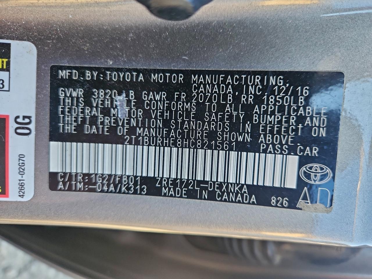 2017 TOYOTA COROLLA L photo 12