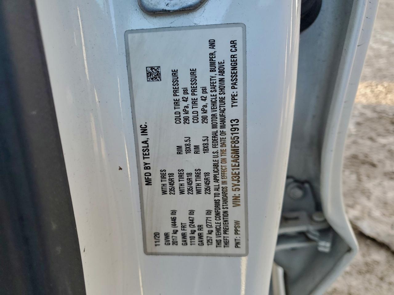 2021 TESLA MODEL 3 photo 12