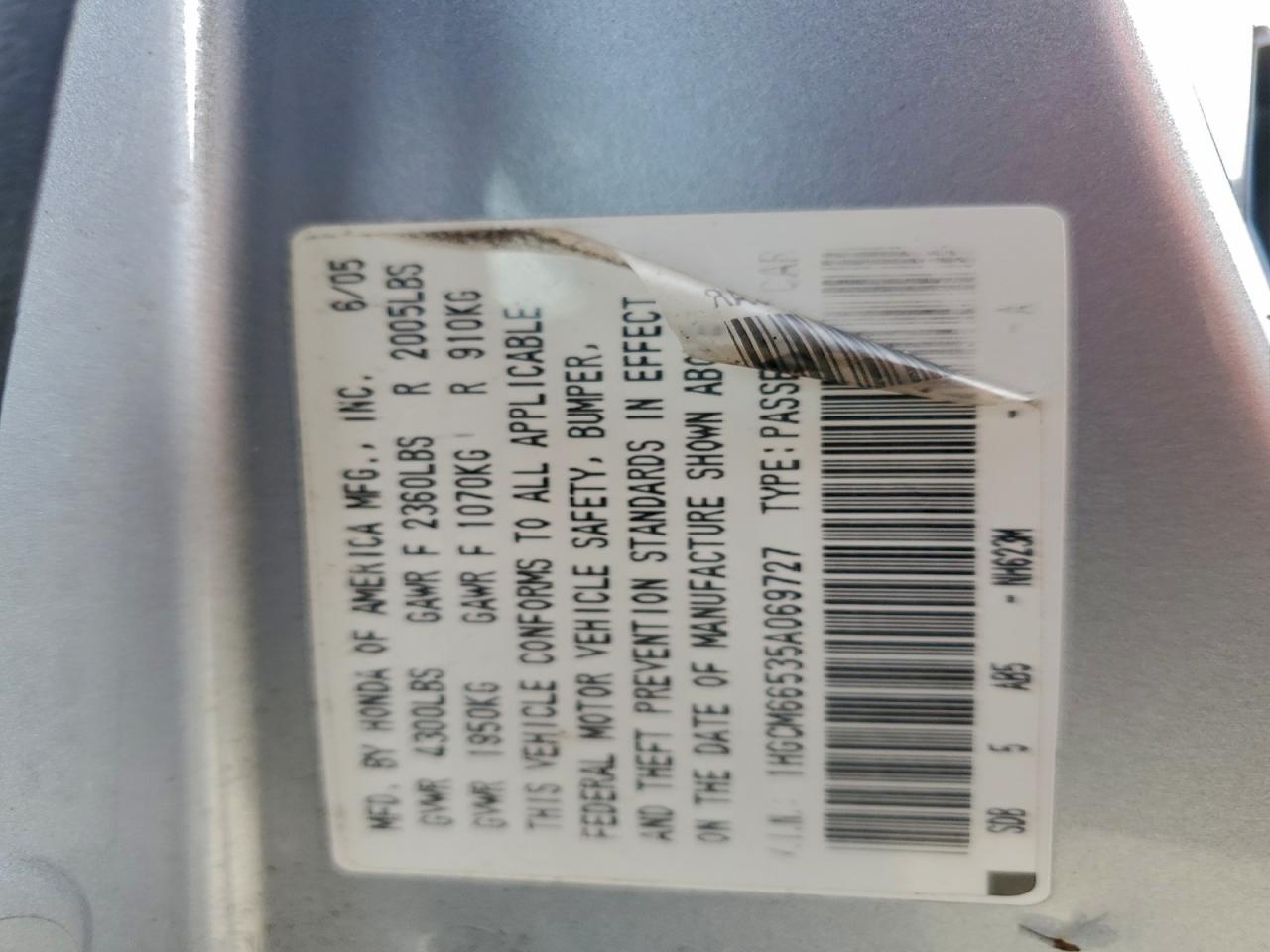 2005 HONDA ACCORD EX photo 12