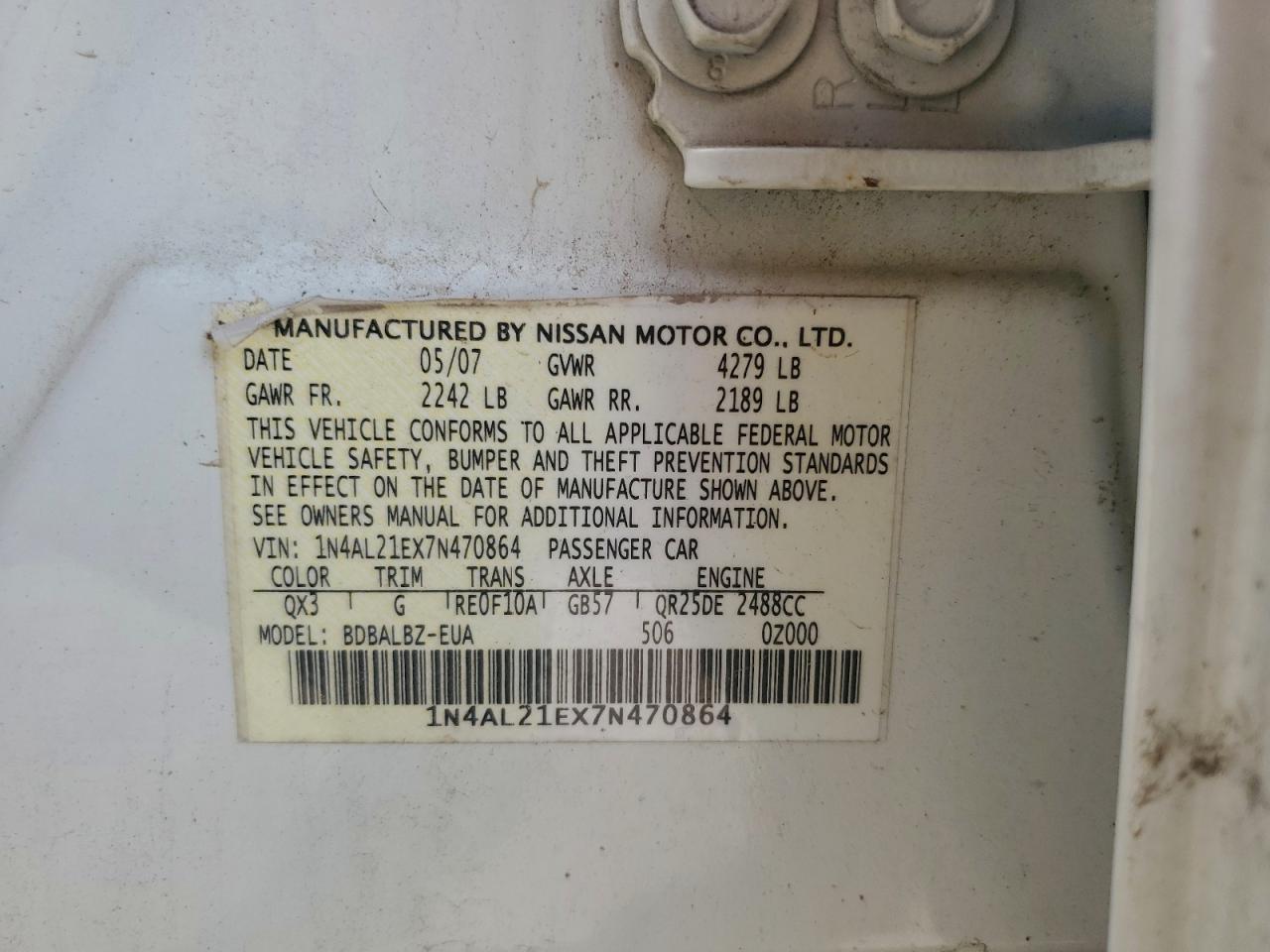 2007 NISSAN ALTIMA 2.5 photo 12