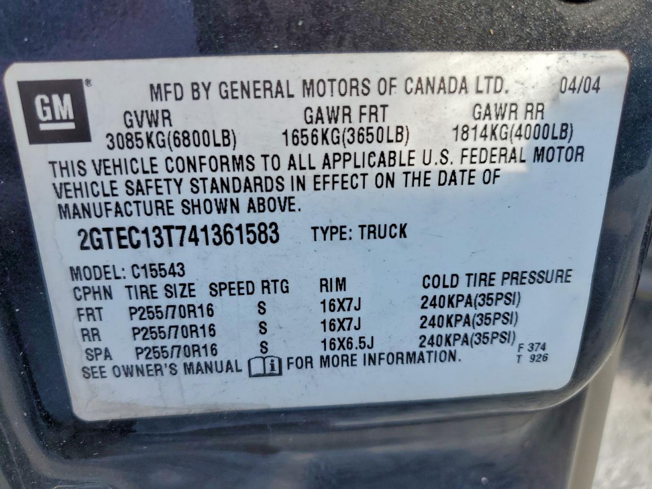 2004 GMC NEW SIERRA C1500 photo 12