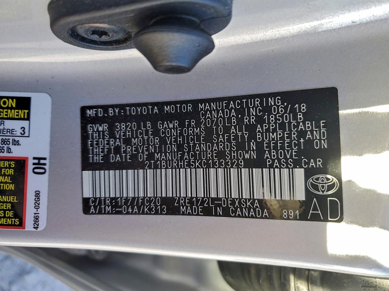 2019 TOYOTA COROLLA L photo 12