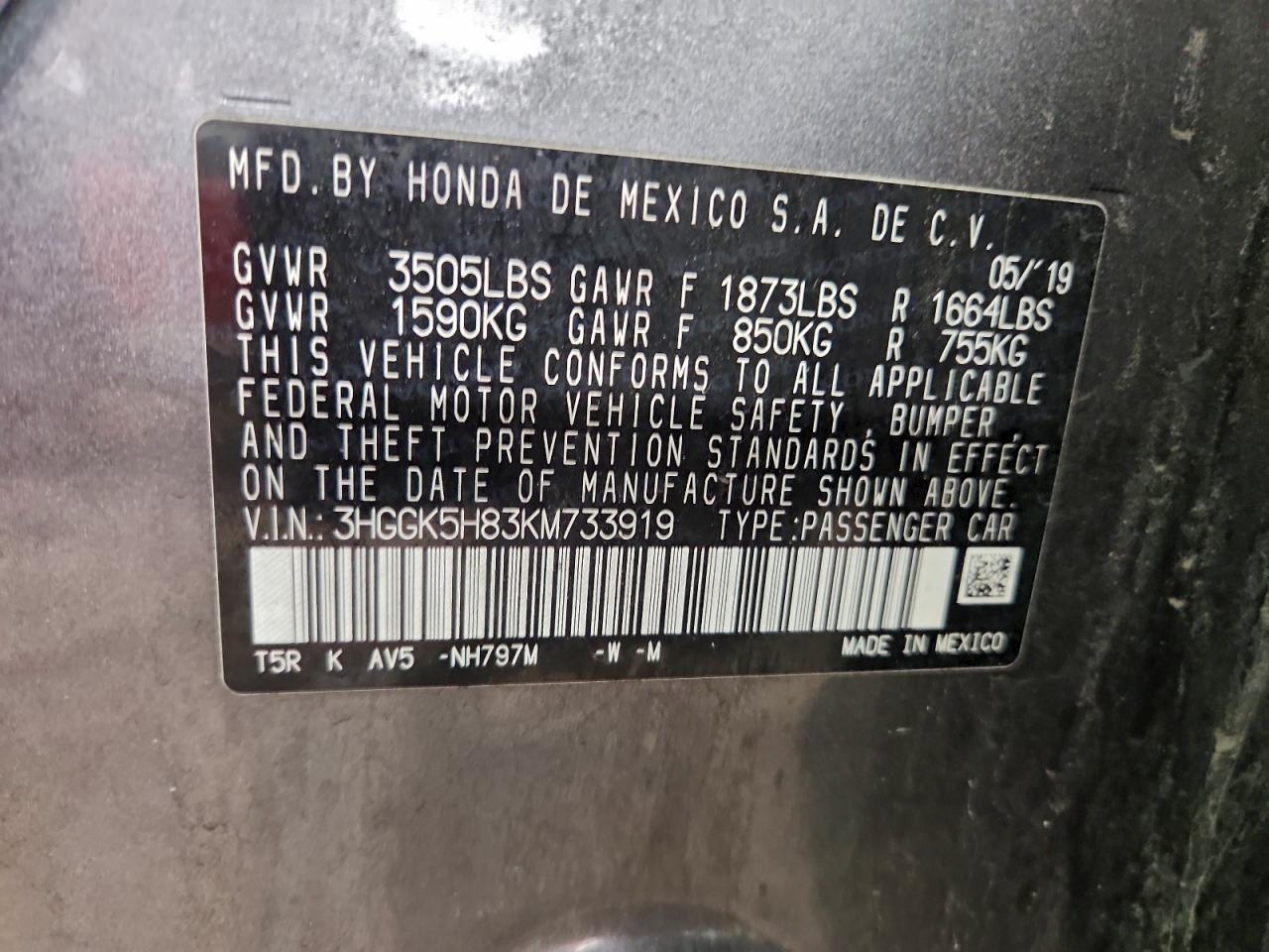 2019 HONDA FIT EX photo 12