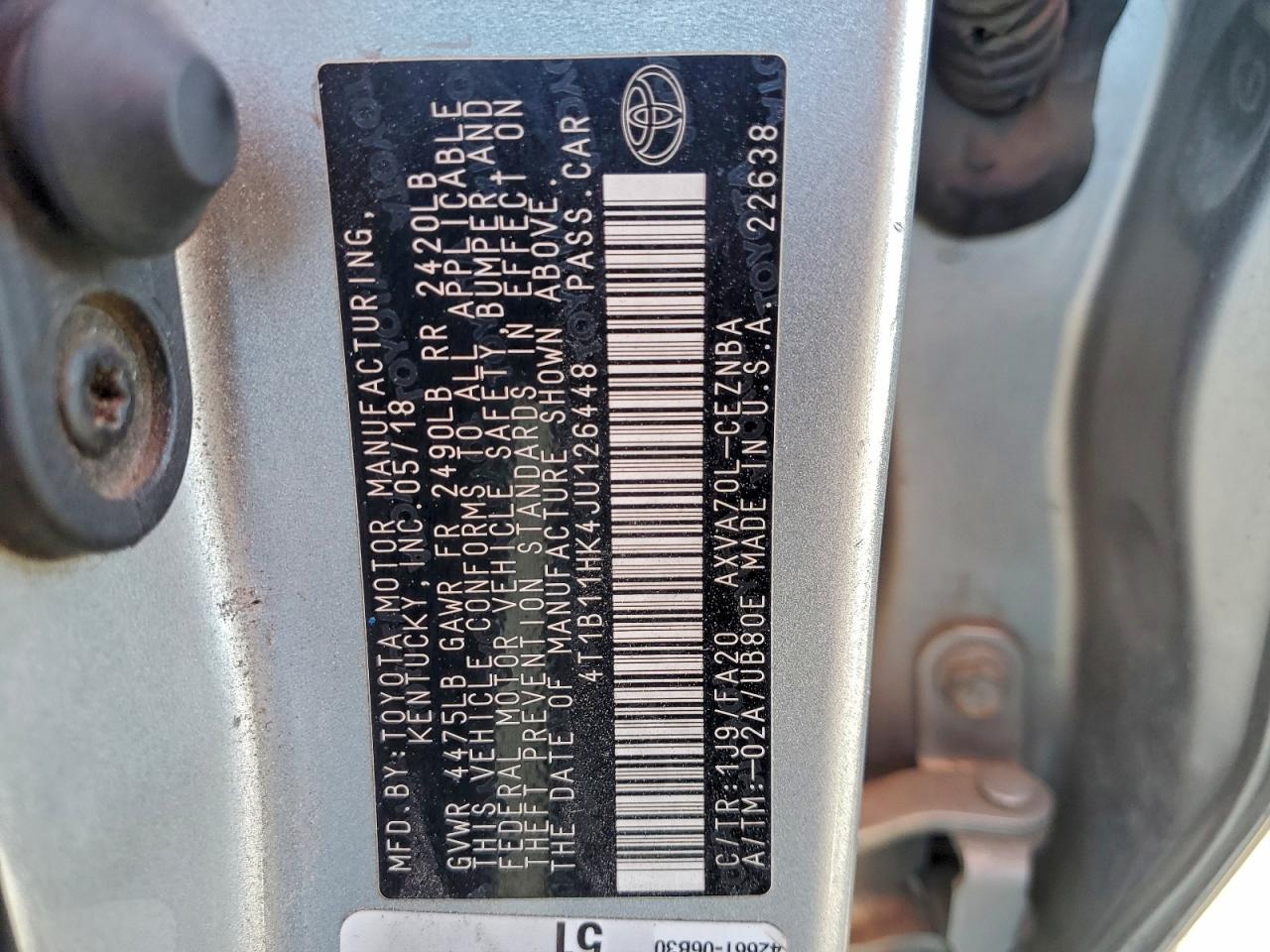 2018 TOYOTA CAMRY L photo 12