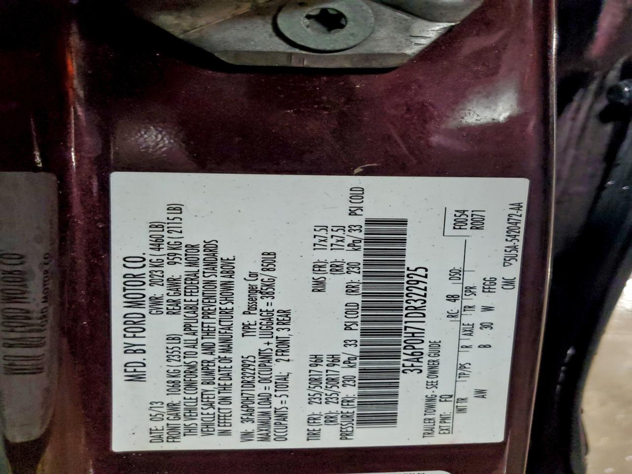 2013 FORD FUSION SE photo 12